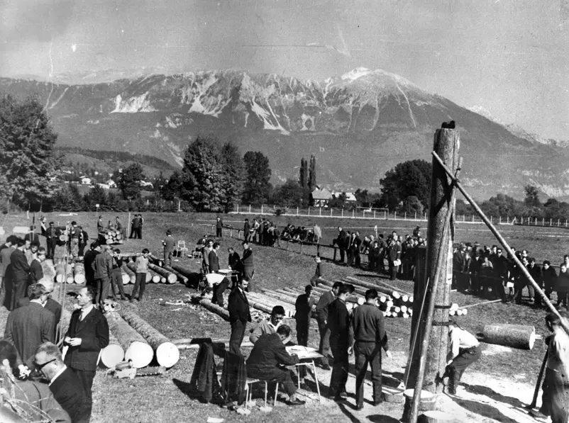1963
Prvo državno tekmovanje gozdnih delavcev na Bledu